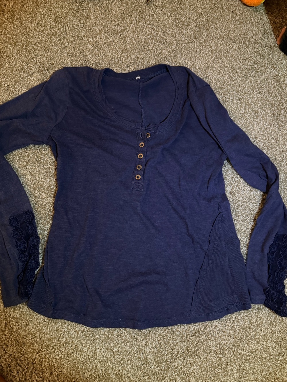 Vintage Navy Long-Sleeve Top with Lace Detail